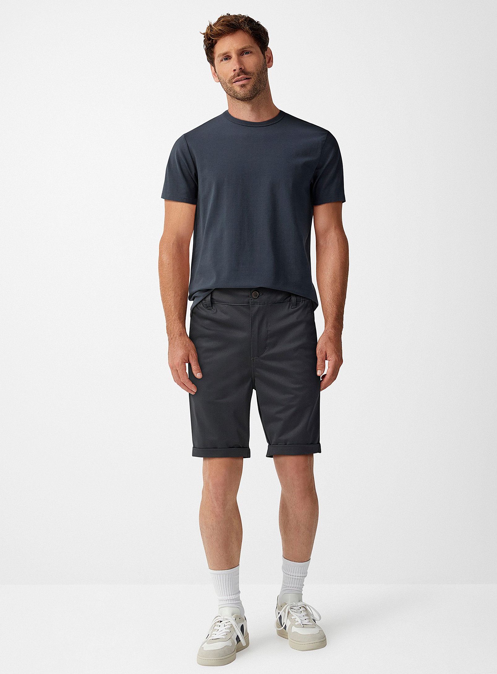 Le 31 Satiny Chino Bermudas In Charcoal