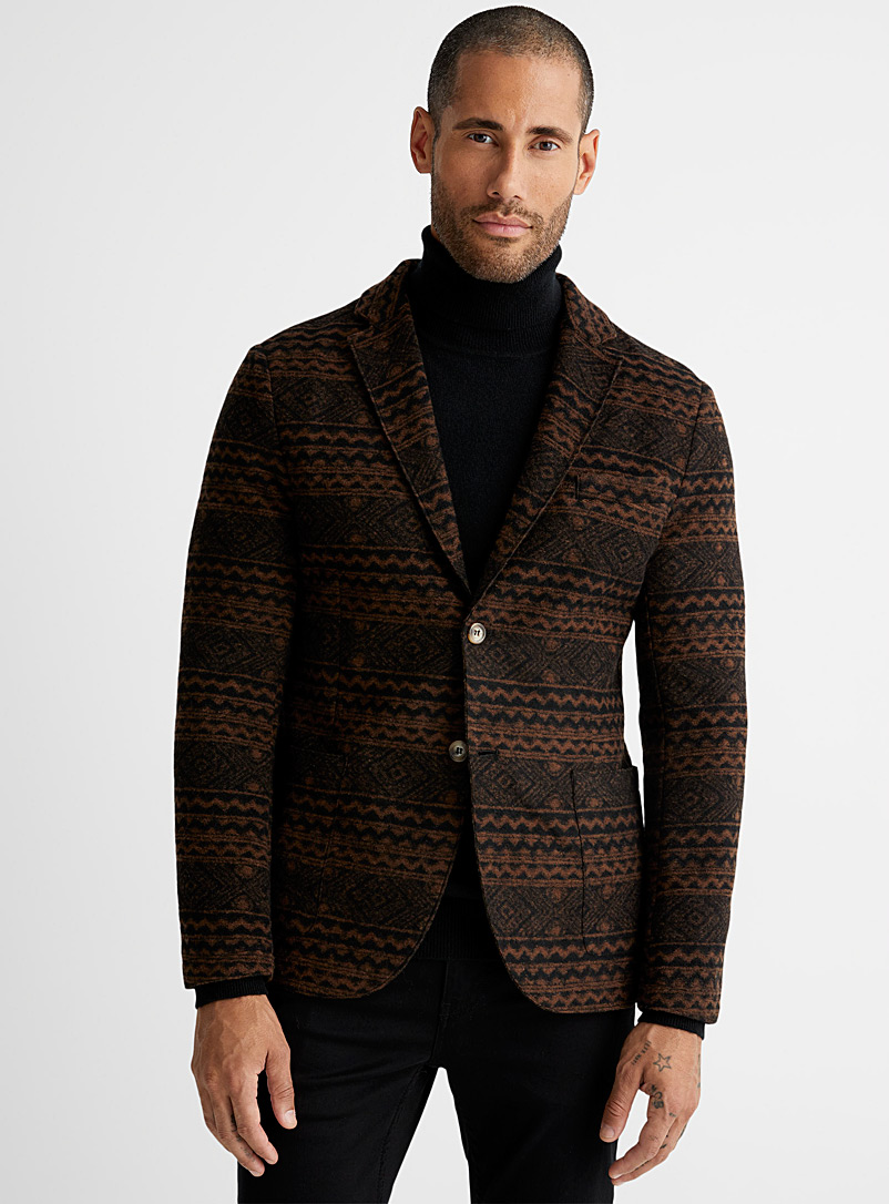 Le 31 Patterned Brown Felt wool jacket for men