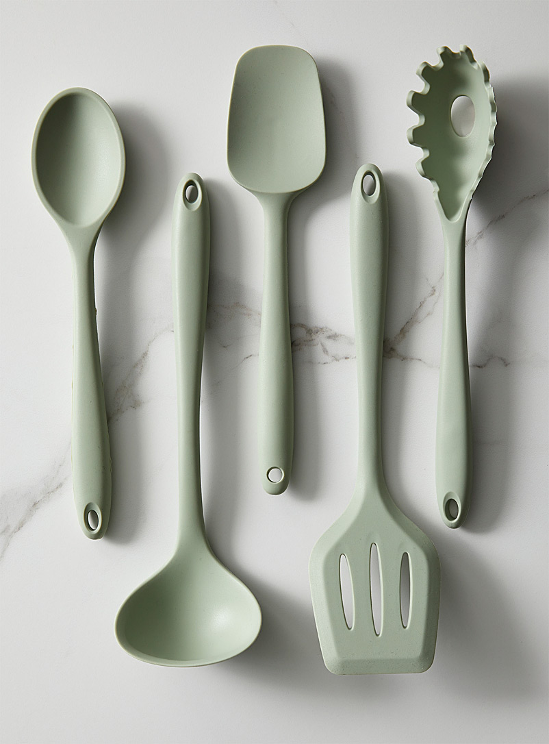 Simons Maison: Les ustensiles de cuisine silicone coloré Ensemble 5 pièces Vert foncé-mousse-olive