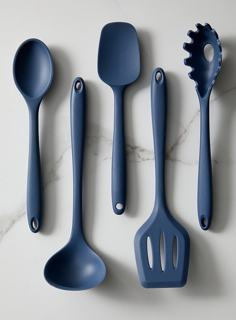 Simons Maison: Les ustensiles de cuisine silicone coloré Ensemble 5 pièces Bleu moyen-ardoise