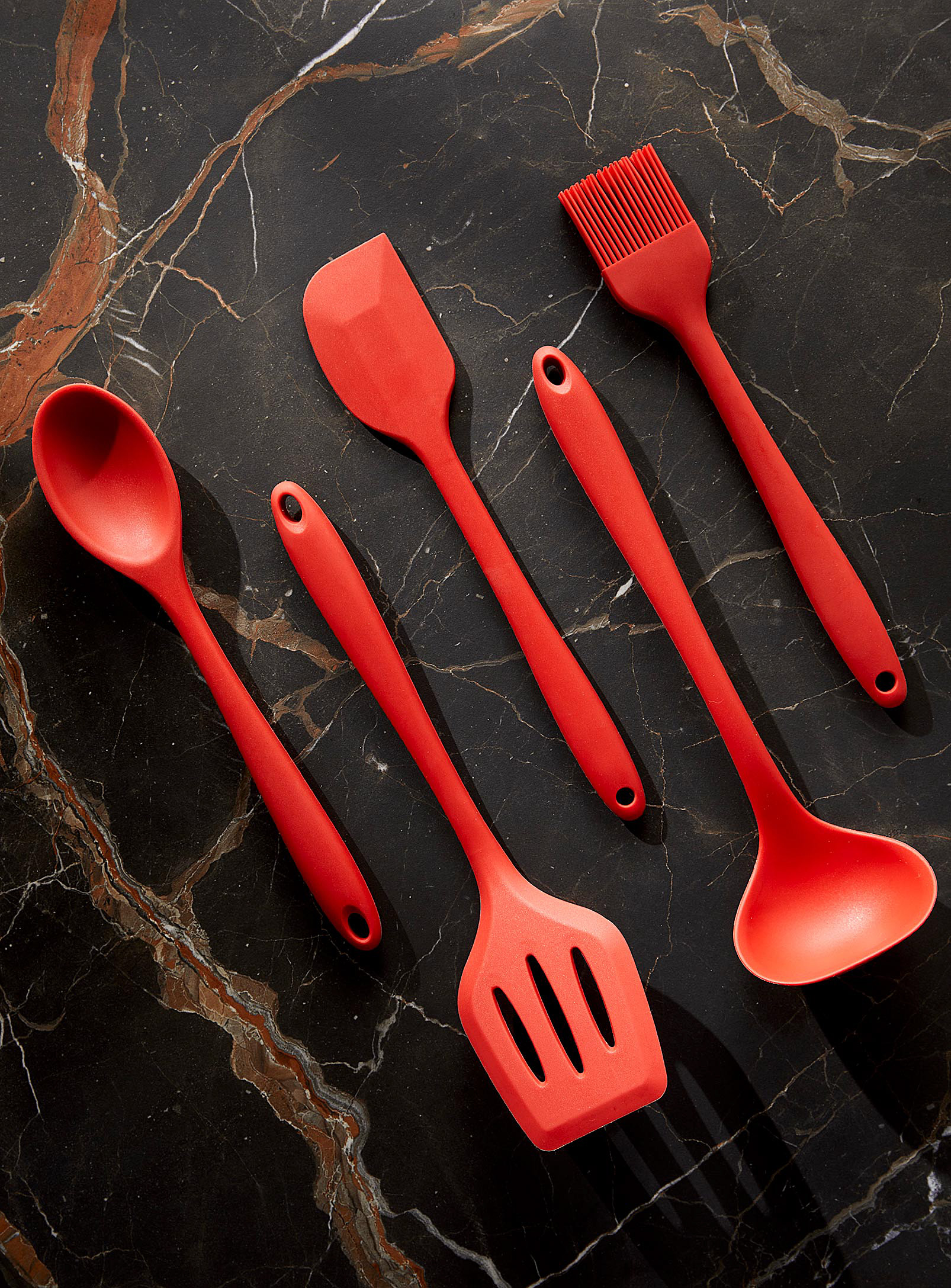 Simons Maison Silicone Kitchen Utensils Five-piece Set In Cherry Red