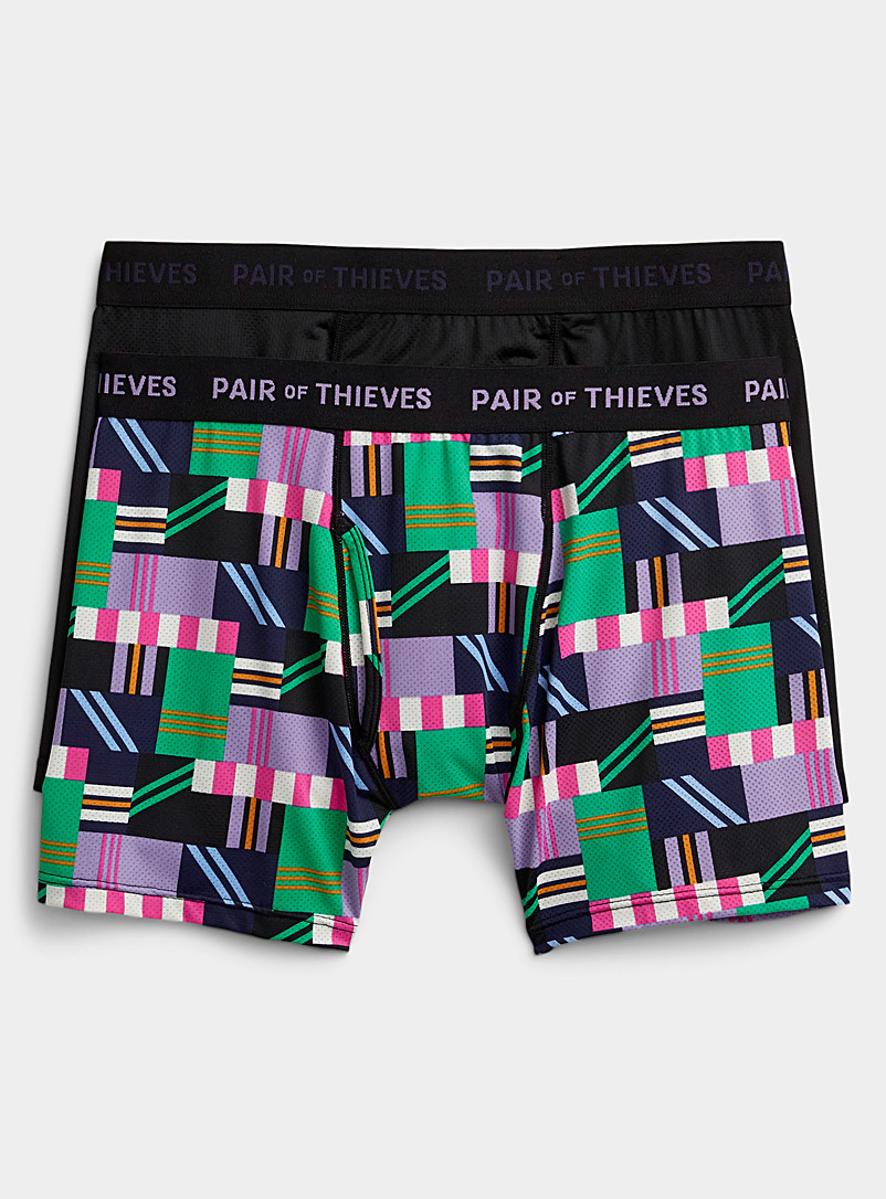 Pair of Thieves Patterned Blue Solid and colourful geometric boxer briefs 2-pack for men