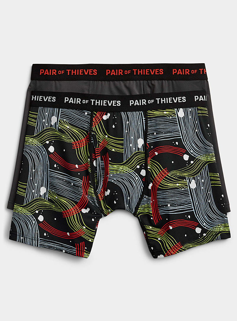 Pair of Thieves Patterned Black Solid and abstract pattern boxer briefs 2-pack for men