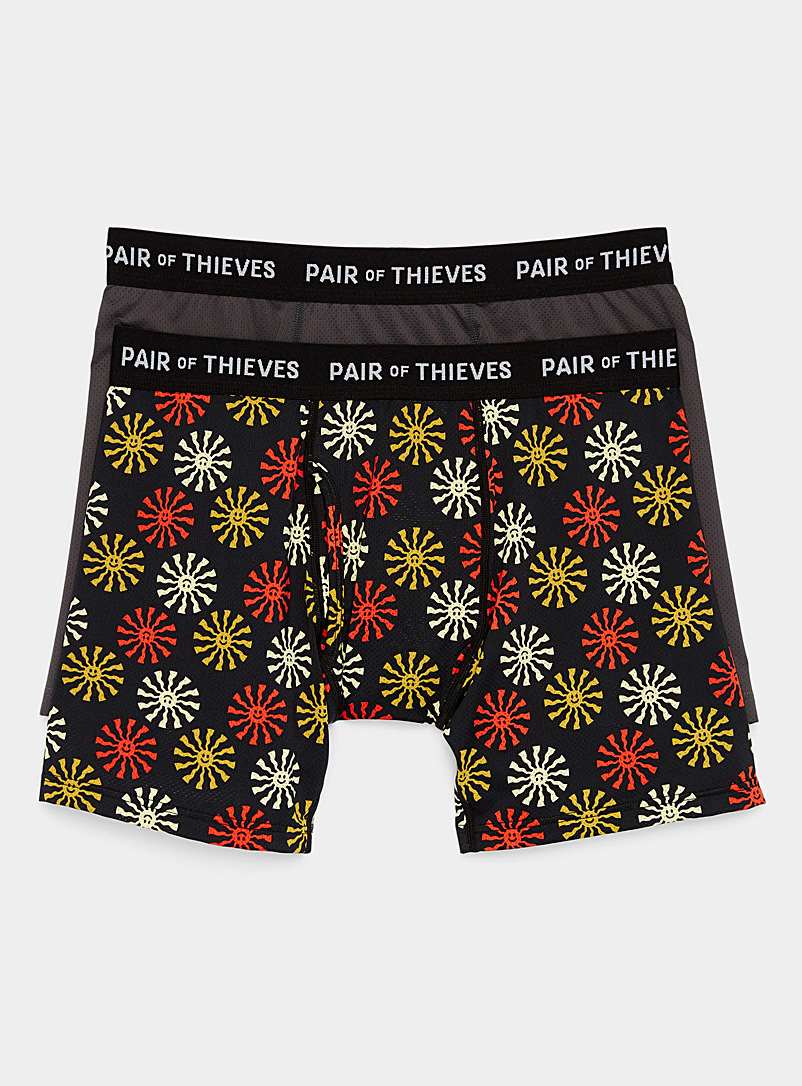 Pair of Thieves Patterned Black Sun and solid boxer briefs 2-pack for men