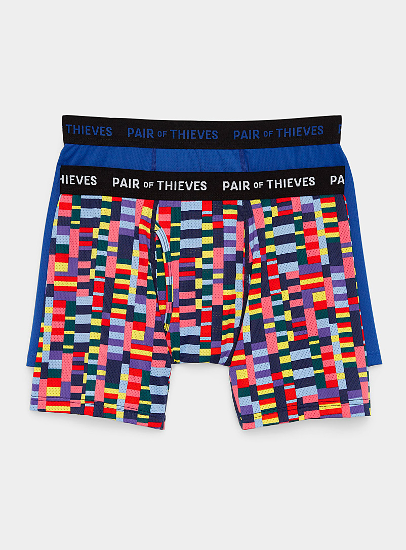 Pair of Thieves Patterned Blue Solid and multicolour check boxer briefs 2-pack for men