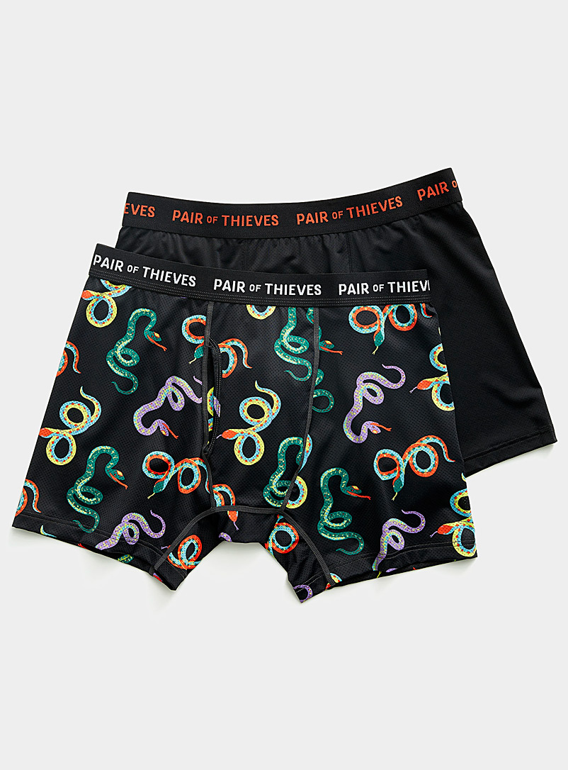 Pair of Thieves Patterned Black Solid and snake boxer briefs 2-pack for men