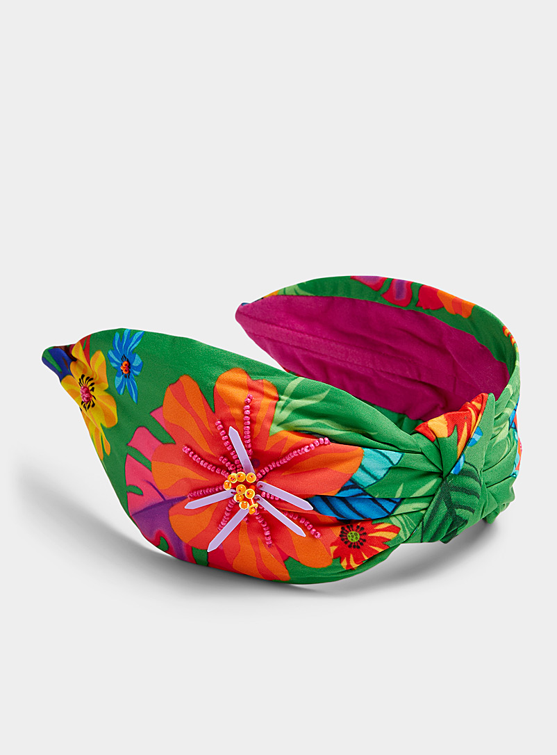 Serre-tête Bleu Brodé Fleurs Dorées - Accessoire Femme élégant - Neuf Avec étiquettes