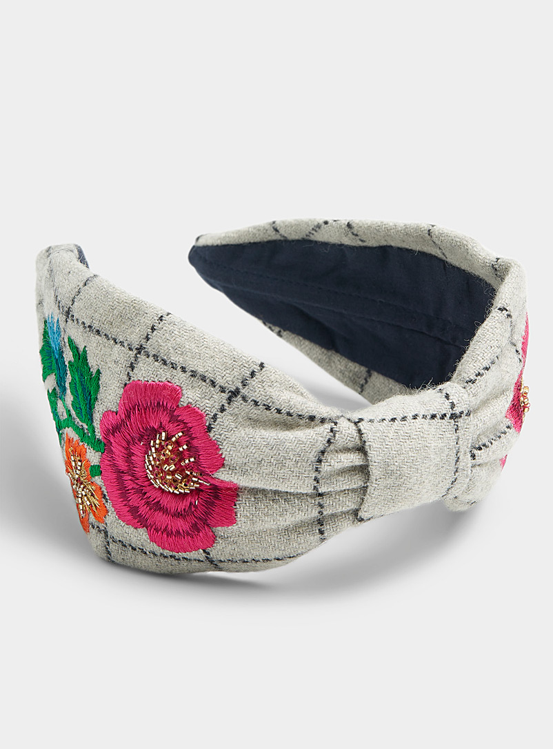 NamJosh Patterned Grey Vibrant flower check headband for women