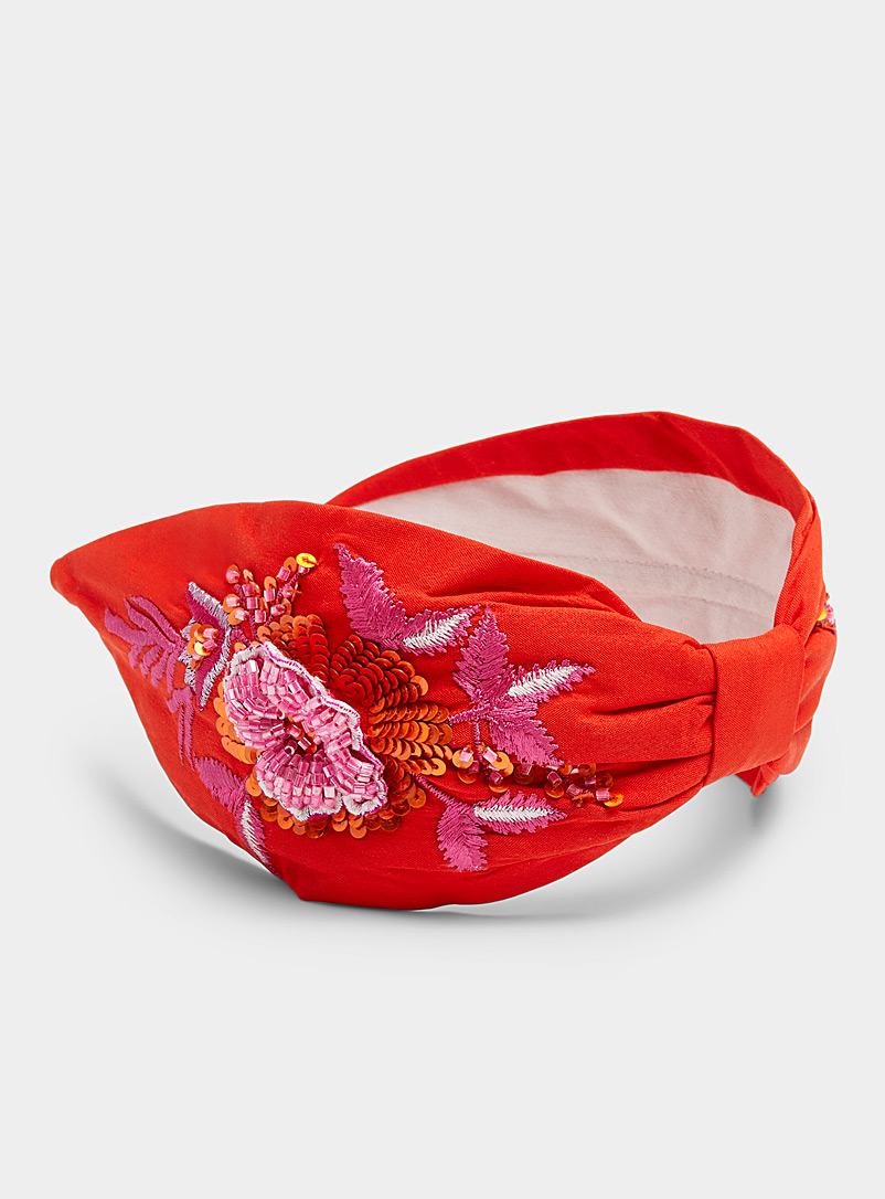 NamJosh Orange Tropical flower red headband for women