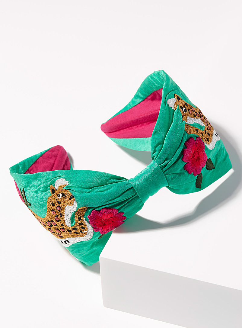 NamJosh Patterned White Embroidered leopard headband for women