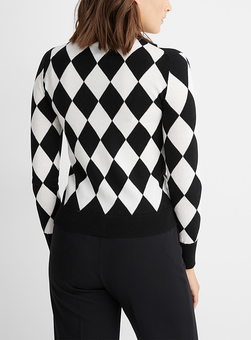 Casablanca Black and White Brass logo checkered sweater for women