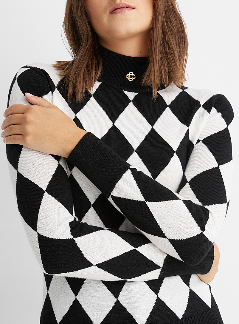 Casablanca Black and White Brass logo checkered sweater for women