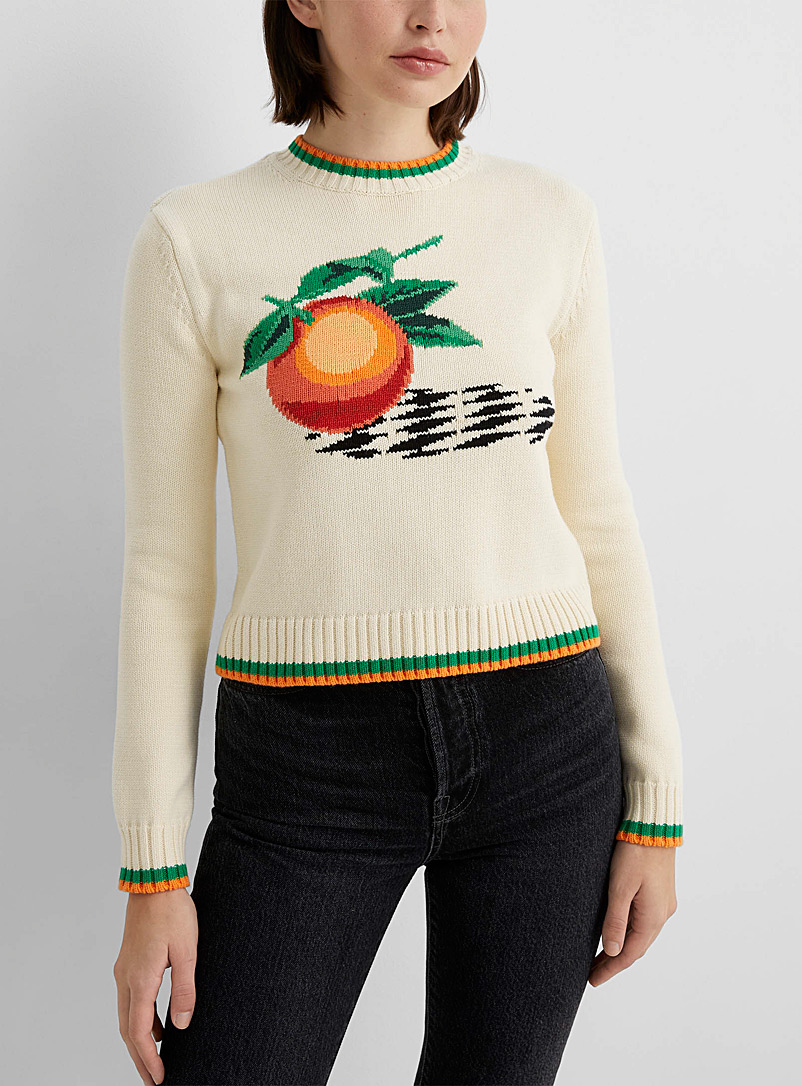 Casablanca Ivory White Orange intarsia knit sweater for women