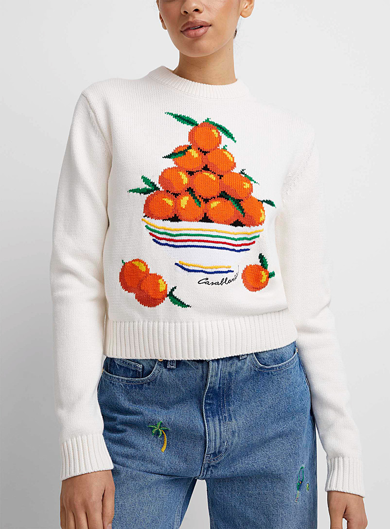 Casablanca: Le pull tricot intarsia oranges Blanc pour femme