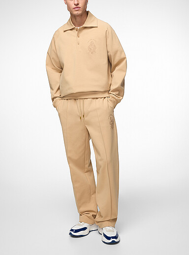 Casablanca Beige Egyptian embroidery pleated sand jogger for men