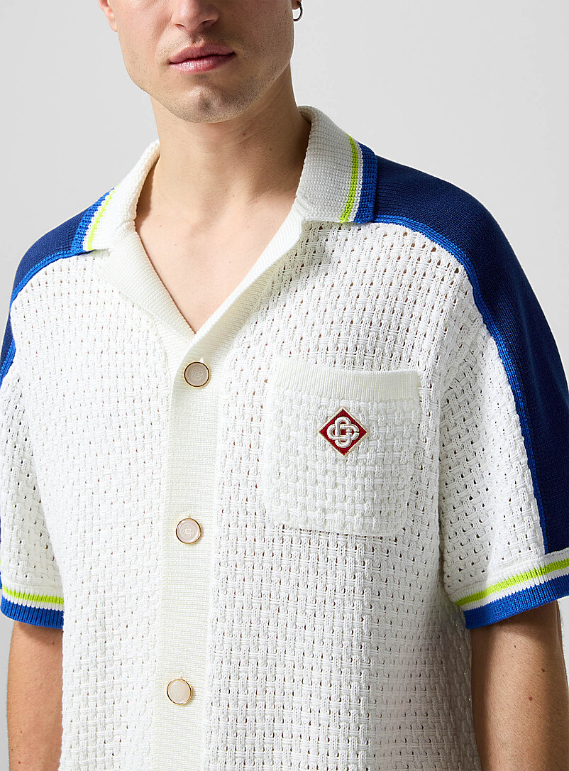 Striped trim crocheted knit shirt | Casablanca | Shop Men's