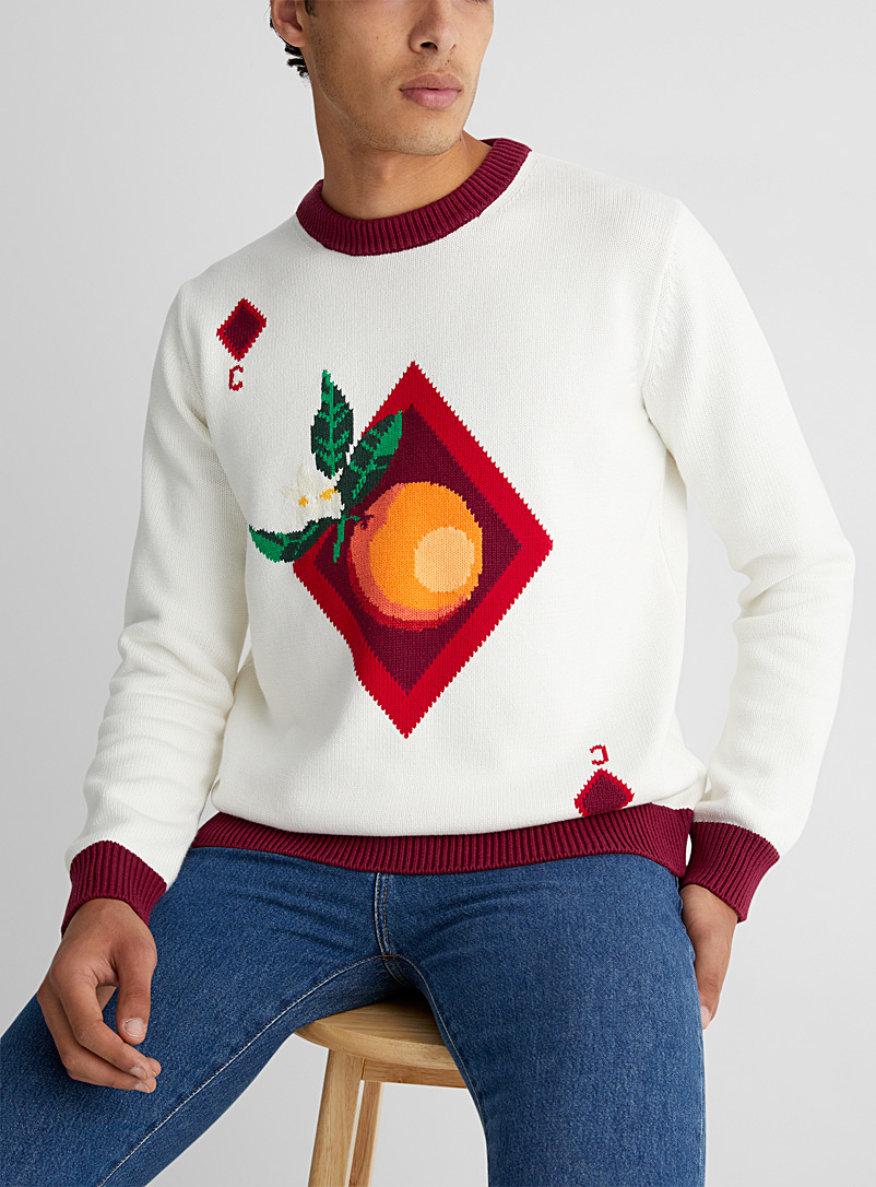 Casablanca Ivory White Orange playing card sweater for men