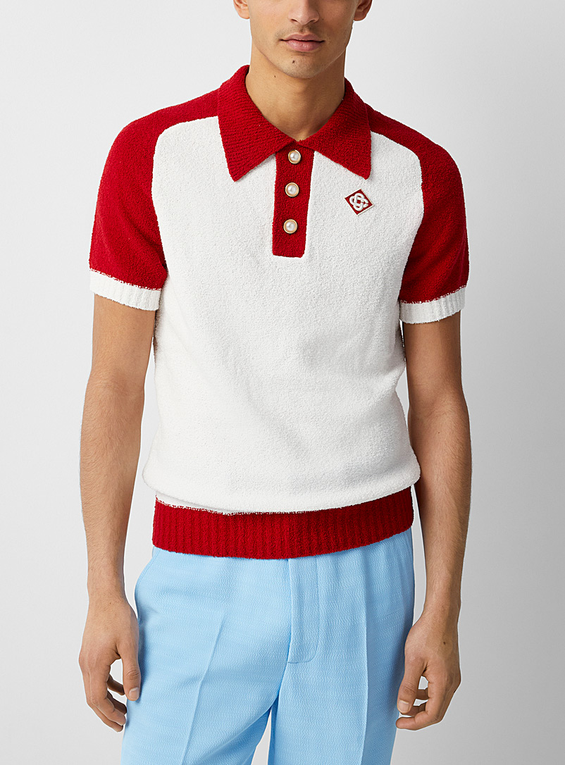 Beaded buttons bouclé knit polo shirt | Casablanca | | Simons