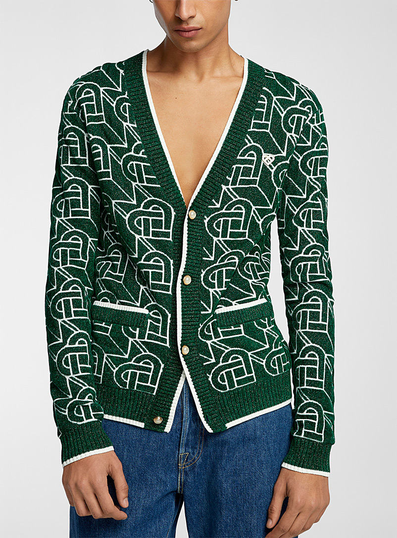 Casablanca Green Monogram pattern glittering cardigan for men