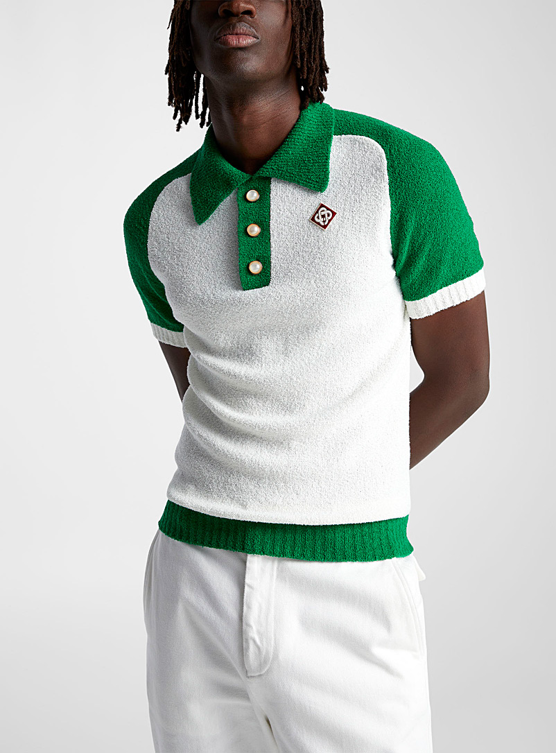 Casablanca Green Bouclé knit sporty polo for men