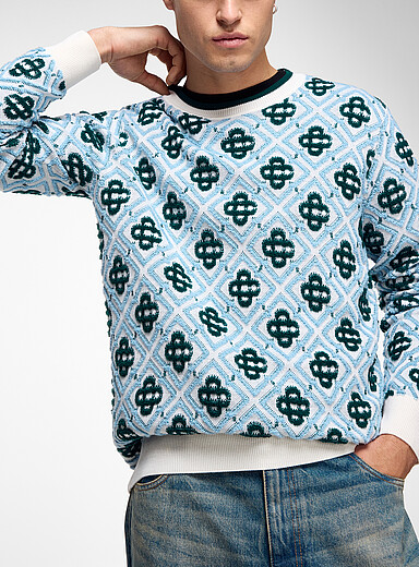 Casablanca Blue Monogrammed pure wool sweater for men