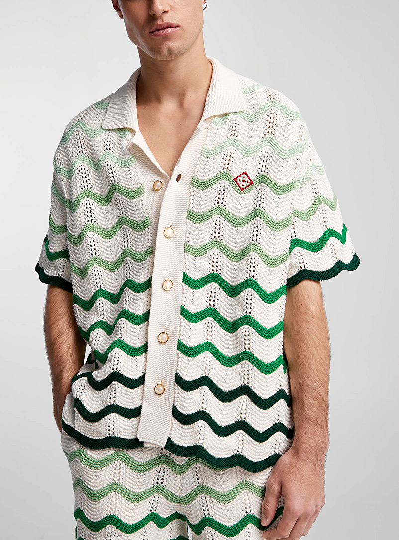 Casablanca Patterned Green Gradient waves crochet shirt for men