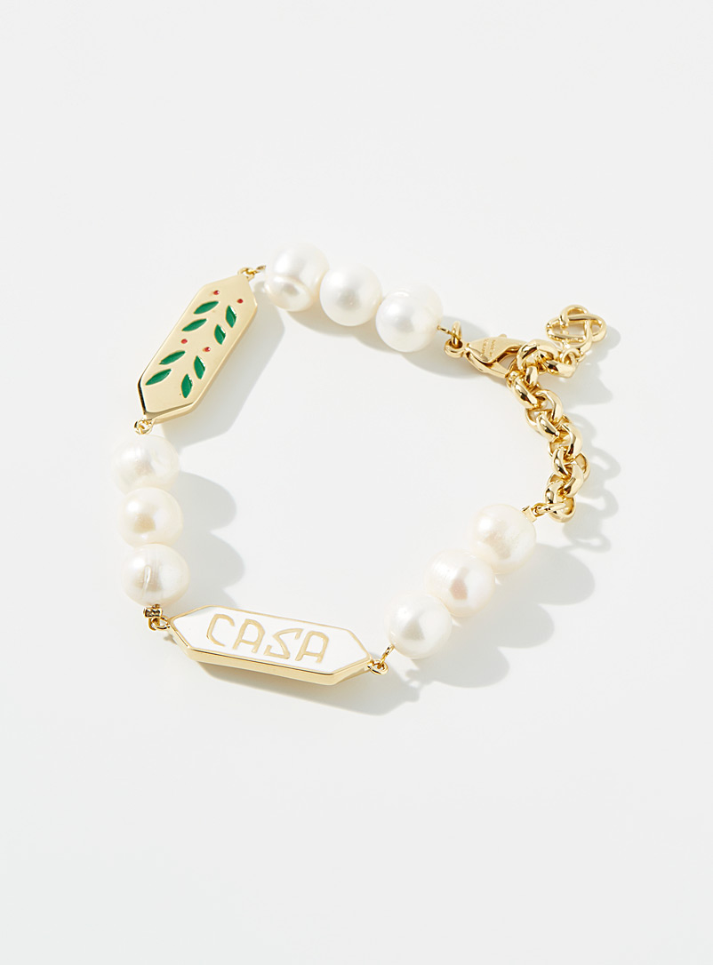 Casablanca: Le bracelet de perles laurier signature Jaune foncé pour homme