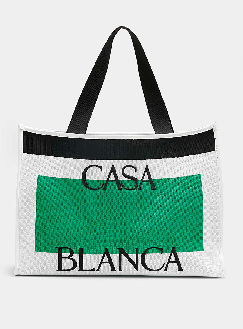 Casablanca Patterned White Shopper knit bag for men