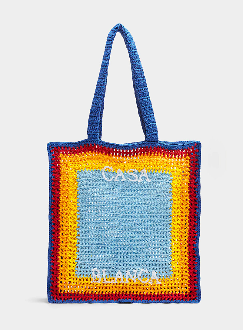 Casablanca Patterned Blue Arch crocheted knit bag for men