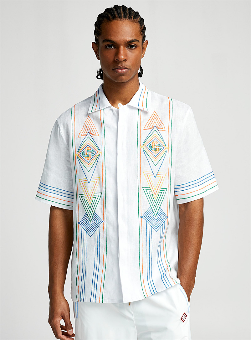 Casablanca White Fil de la Musique linen shirt for men