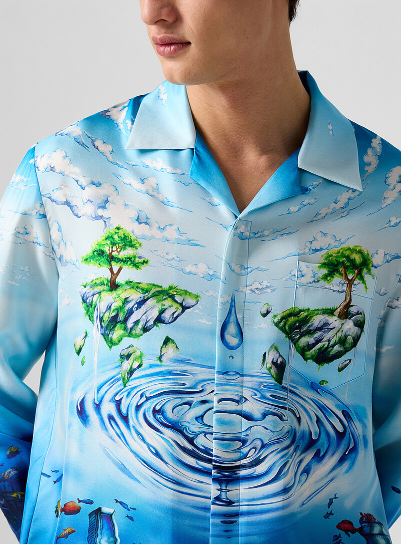 Casablanca: La chemise cabana pure soie Atlantide Bleu pour homme