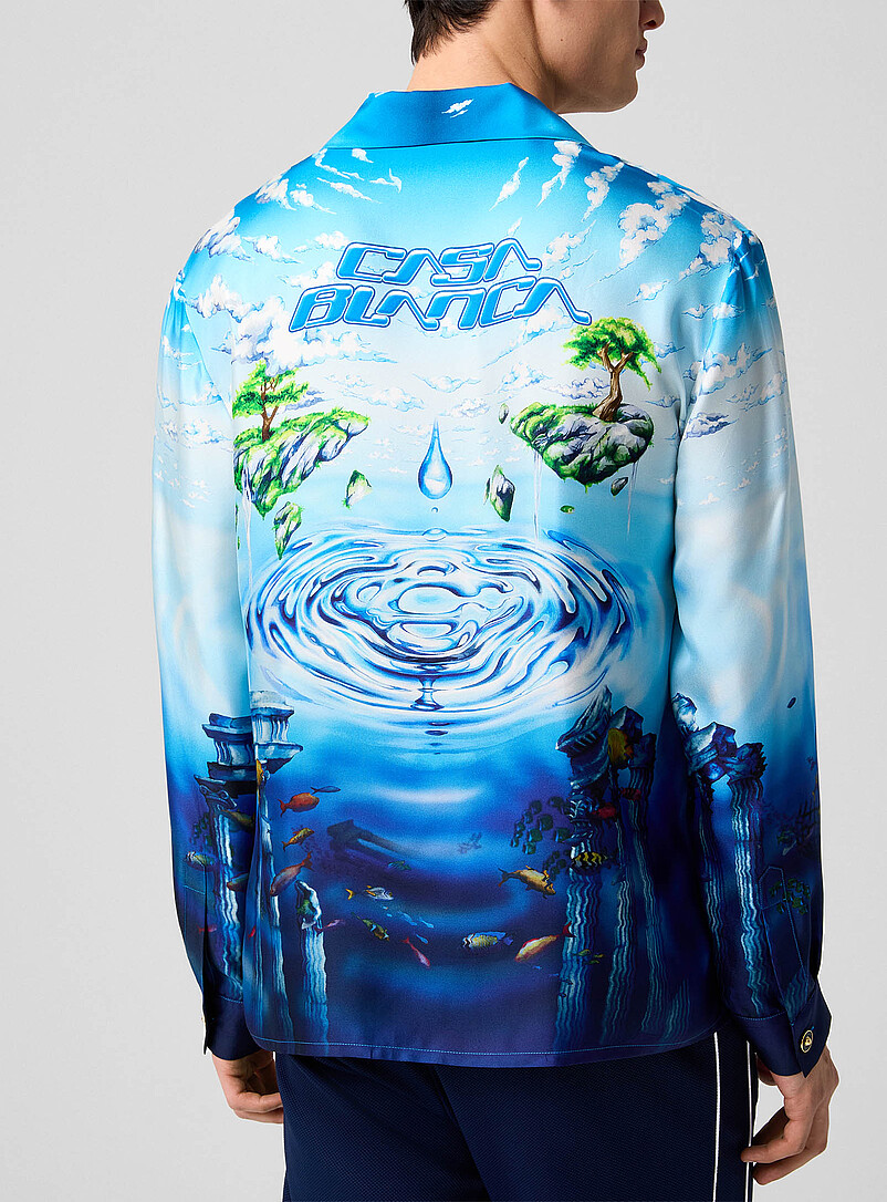 Casablanca: La chemise cabana pure soie Atlantide Bleu pour homme