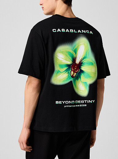 Casablanca Black Glitch Orchid printed T-shirt for men