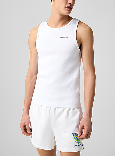 Casablanca White Embroidered logo ribbed tank top for men