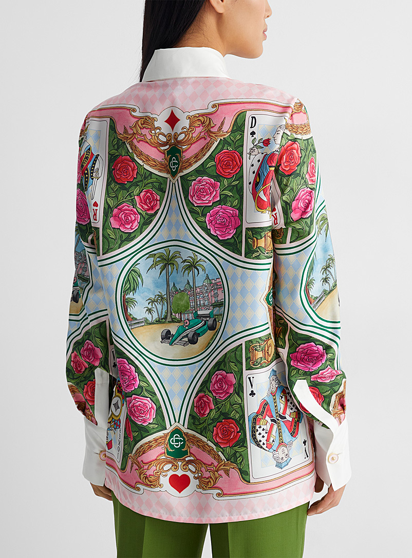 Casablanca Patterned Ecru Deck of cards silk shirt for women