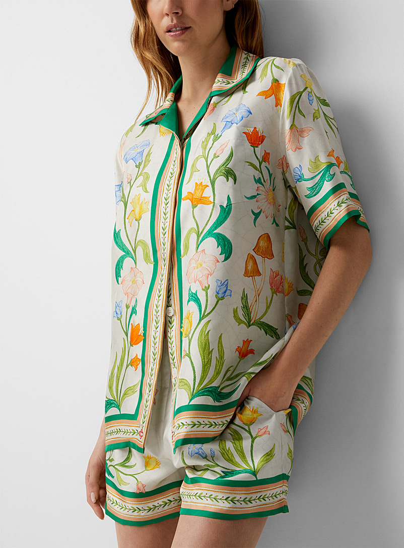 Casablanca: La chemise de soie L'arche fleurie Vert à motifs pour femme