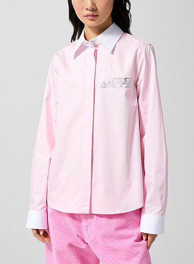 Casablanca Pink Glittering logo poplin shirt for women