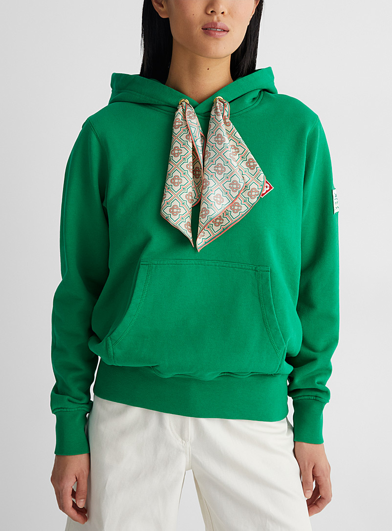Casablanca Mossy Green Scarf drawstring hoodie for women