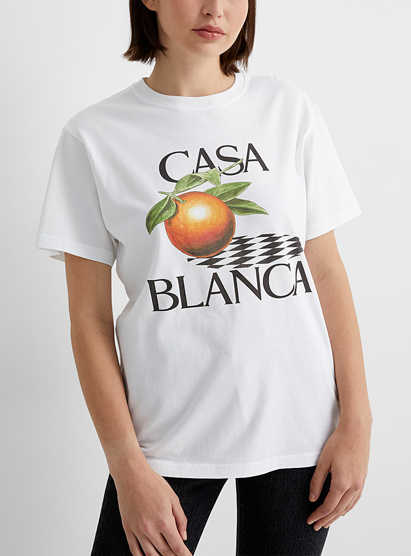 Casablanca Patterned White Orange and checkered signature T-shirt for women