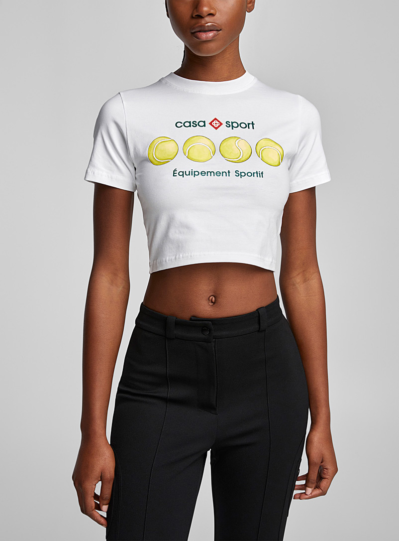 Casablanca Patterned White Sports Equipment crop T-shirt for women