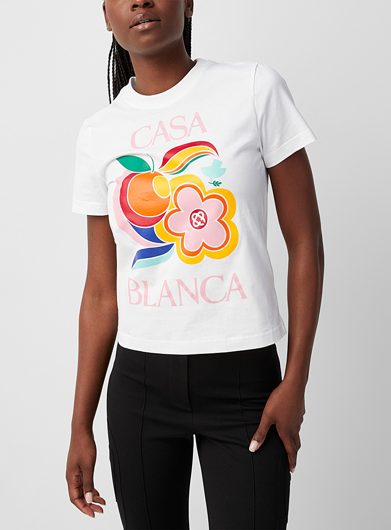 Casablanca: Le t-shirt Le Pouvoir des fleurs Blanc à motifs pour femme