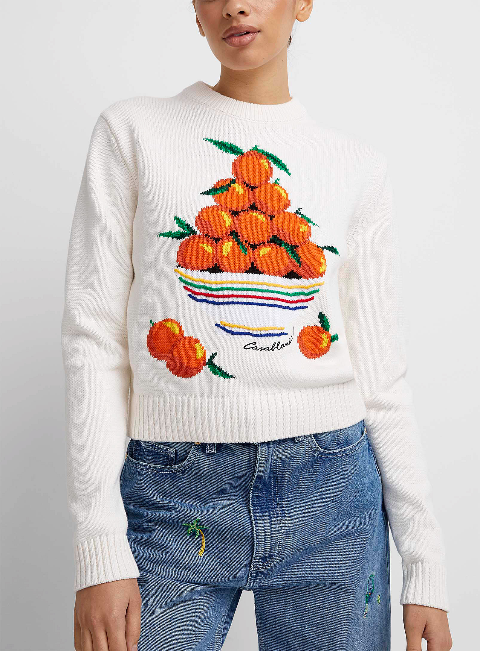 Shop Casablanca Oranges Intarsia Knit Sweater In White
