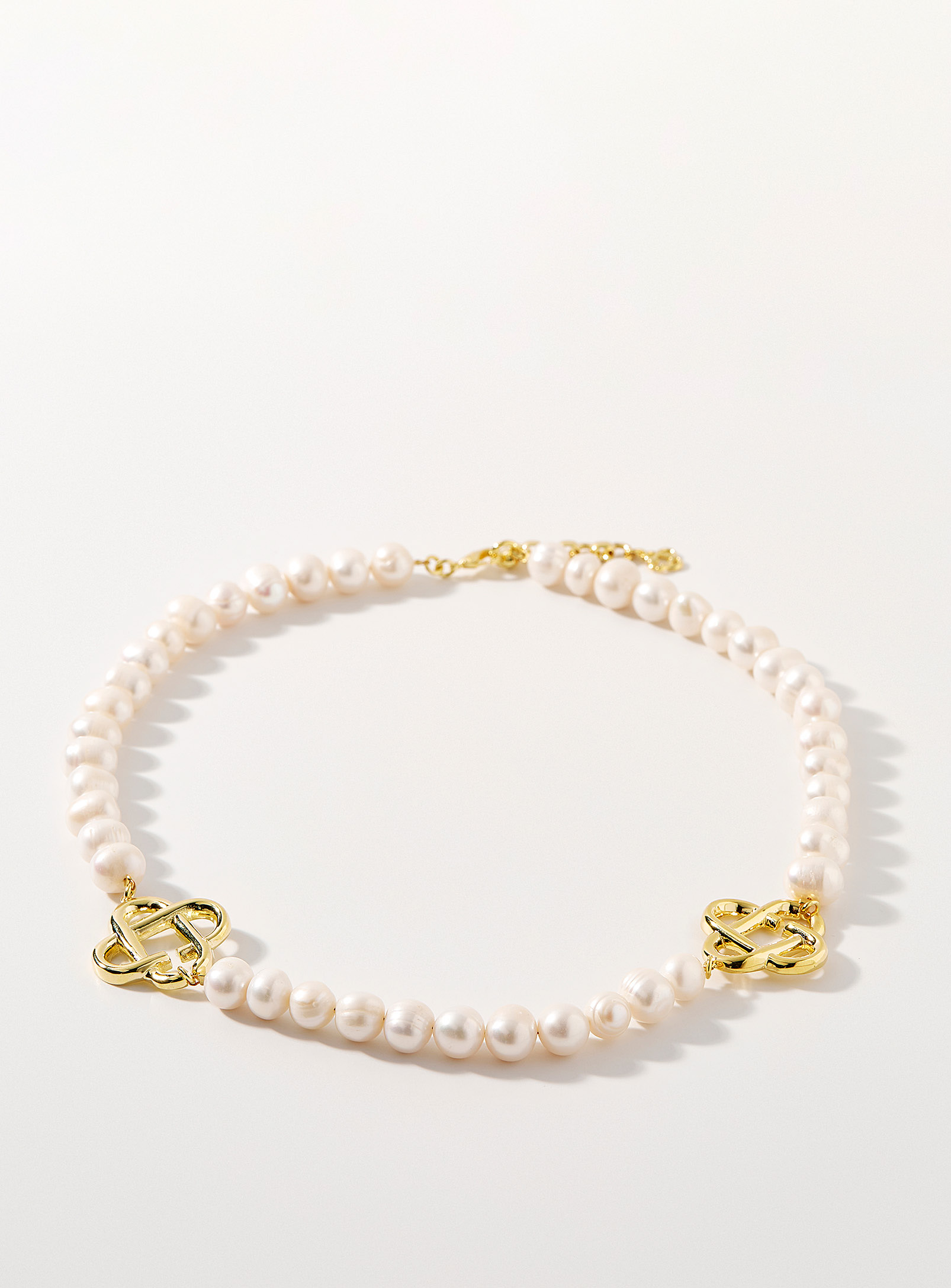 Casablanca Logo Pearl Necklace In Ivory White