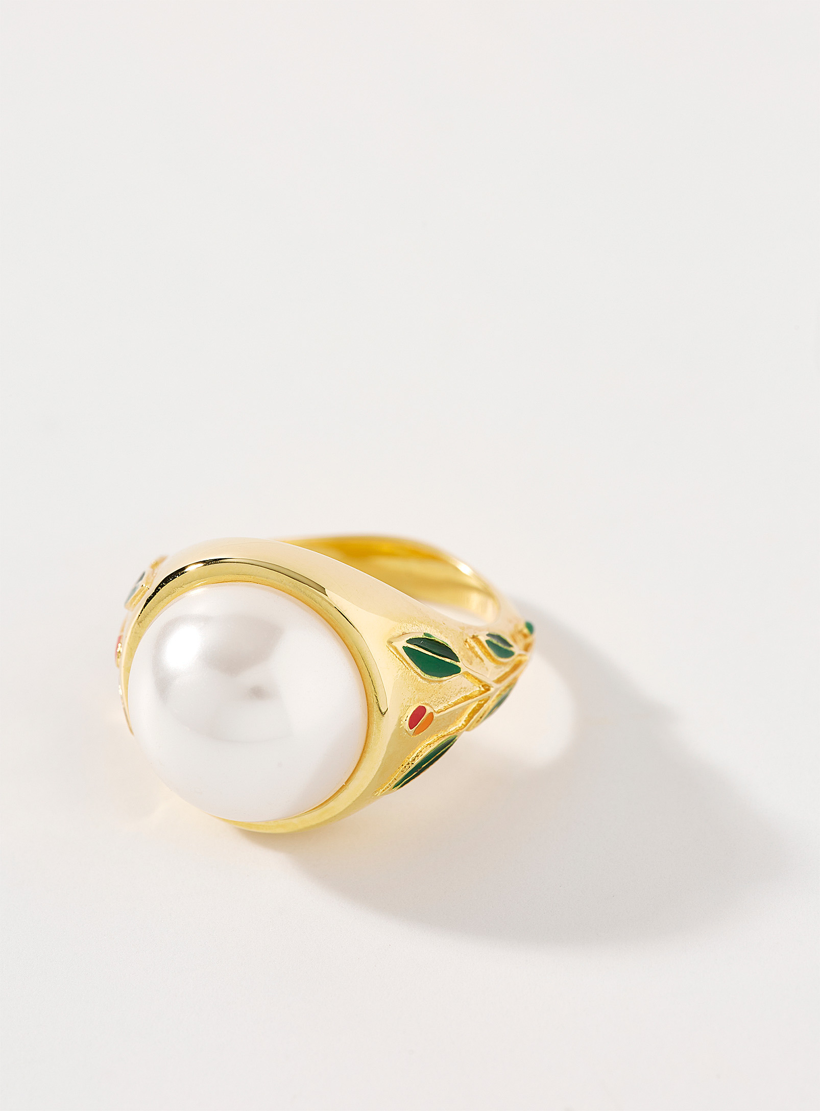 Casablanca Men's Faux Glass Pearl Signet Ring In Copper