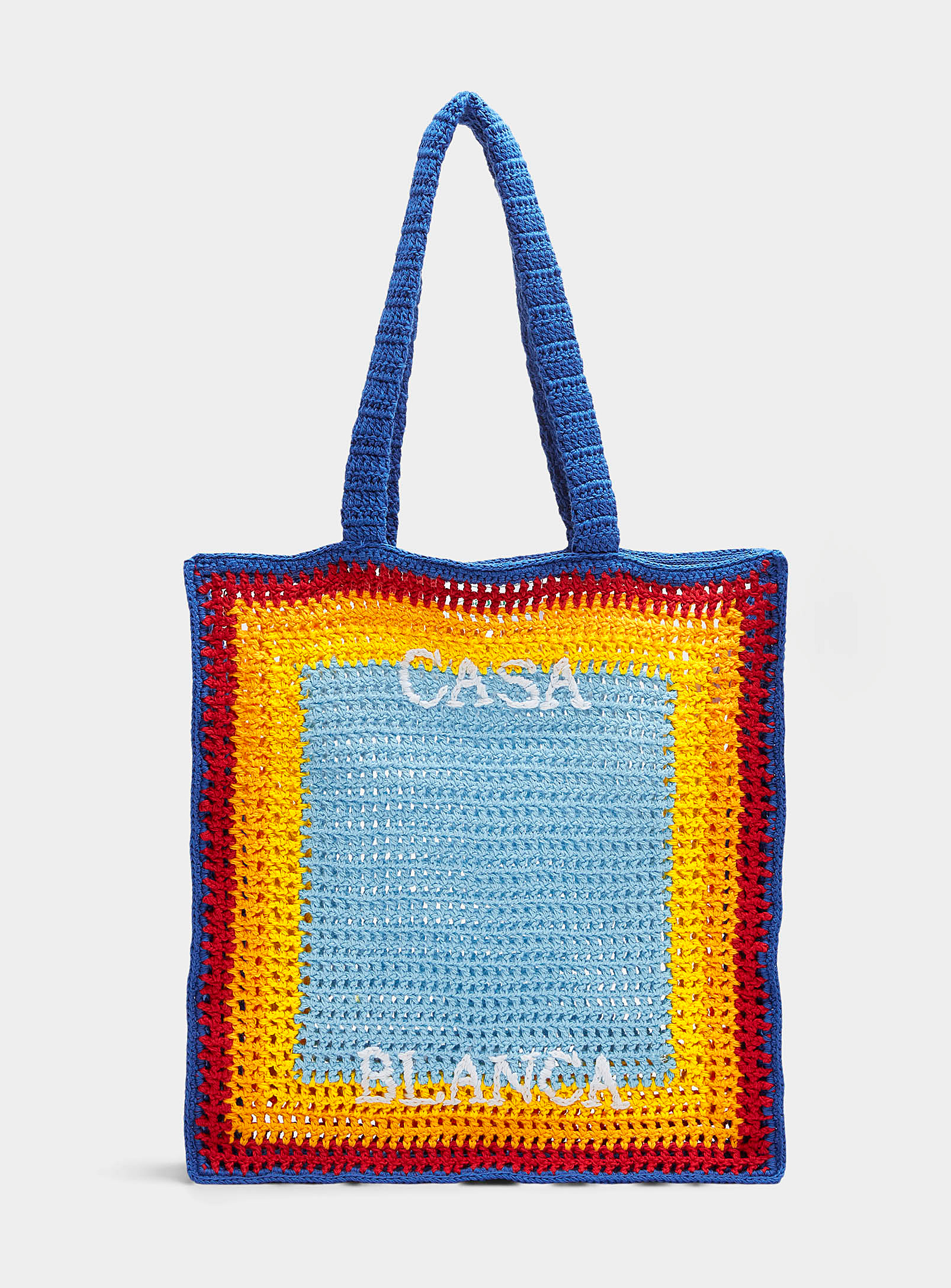 Casablanca Arch Crocheted Knit Bag In Patterned Blue