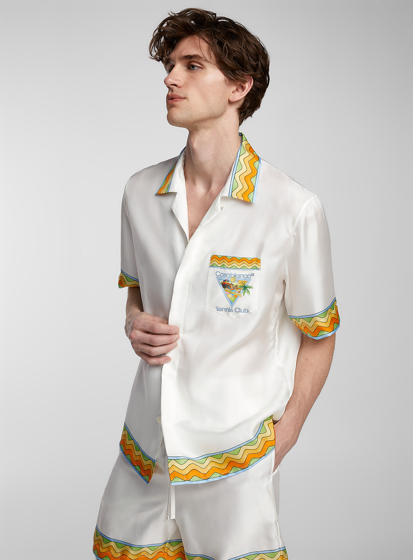 Shop Casablanca Afro Cubism Tennis Club Silk Shirt In Patterned White
