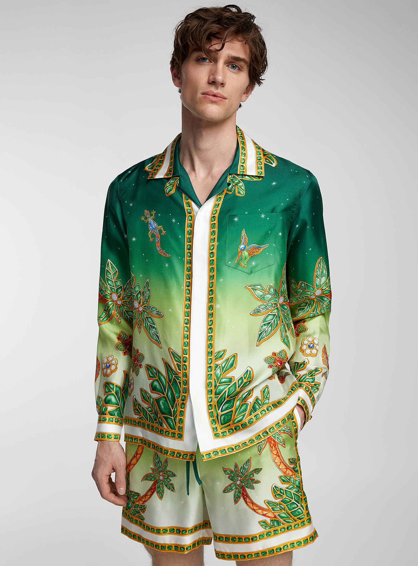 Shop Casablanca Joyaux D'afrique Silk Shirt In Patterned Green