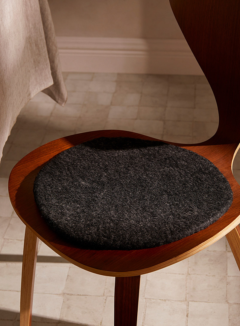 Simons Maison Black Wool fair trade chair cushion 35 cm in diameter