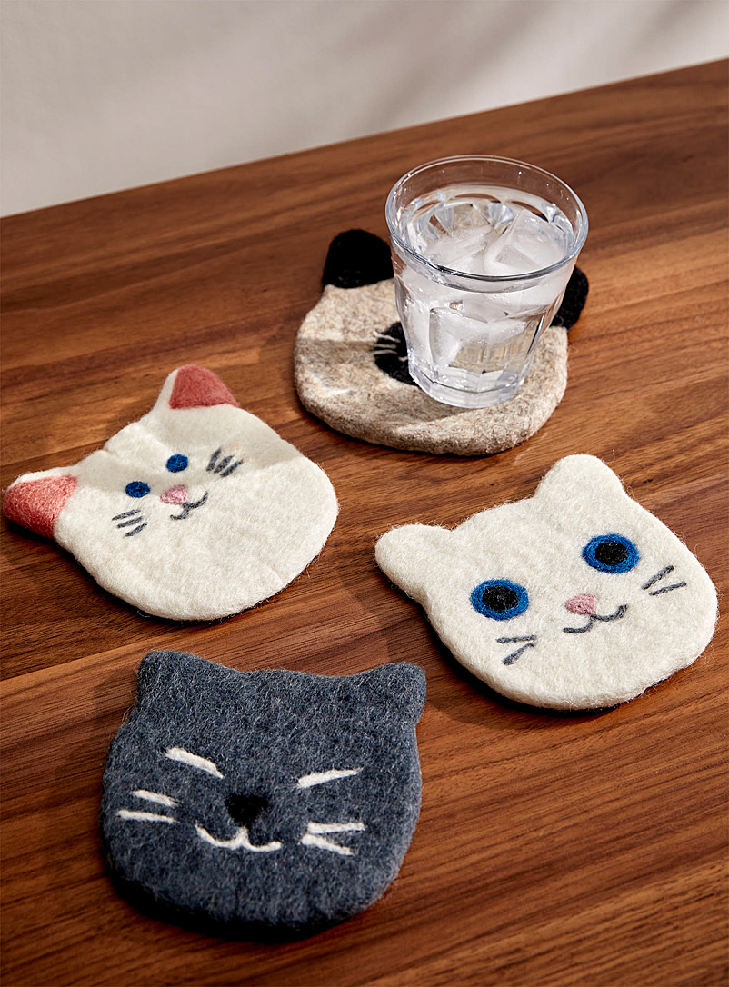Simons Maison Grey Cats wool coasters Set of 4