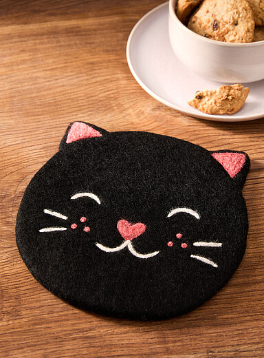 Le sous-plat en laine chat noir 21 x 21 cm